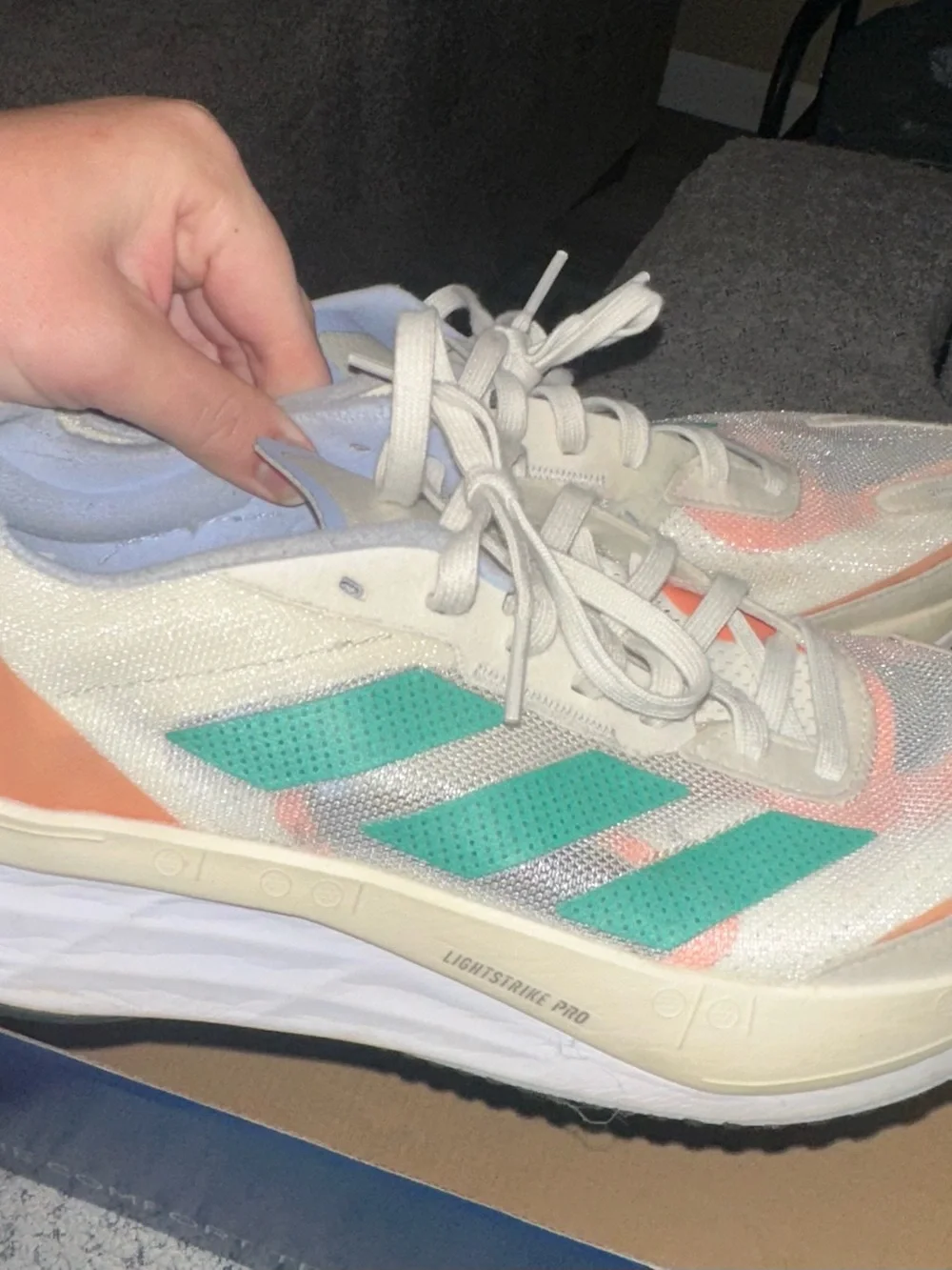 adidas White Running Shoes with Coral & Teal Accents